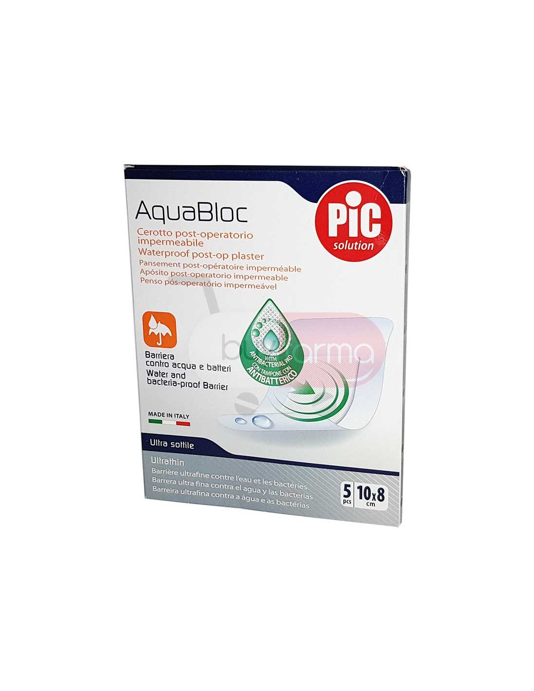 Pic Aquabloc Cerotti Sterili Antibatterici 10x12 Cm | Con Clorexidina | 5 Pezzi | Impermeabili E Trasparenti