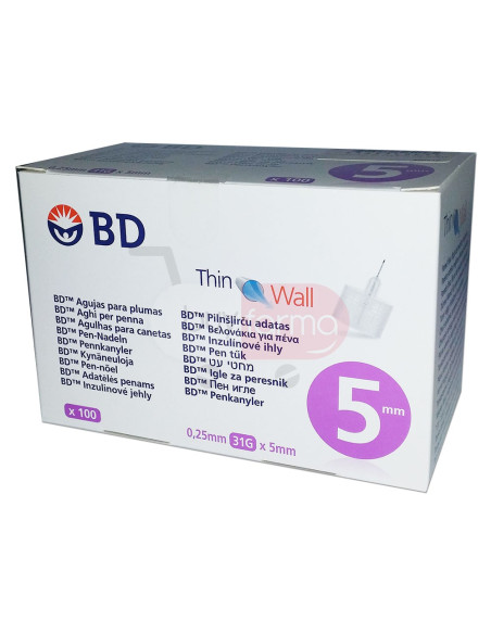 BD Thinwall 5mm 31G - 100 Aghi Sterili per Penna da Insulina