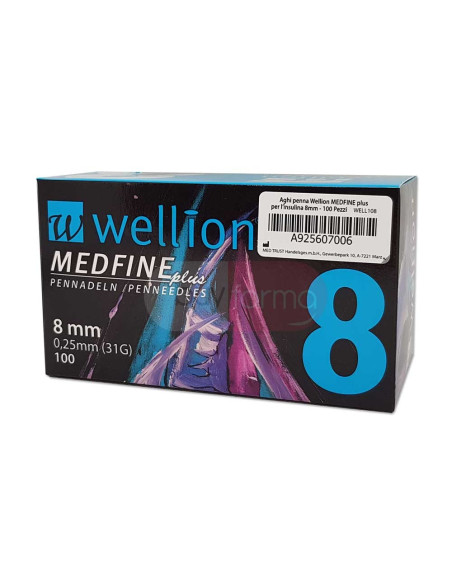 Wellion Medfine Plus 8mm 31G - 100 Aghi Sterili per Penna da Insulina