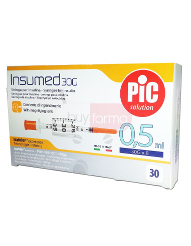 Pic Insumed 0,5ml 30G - 30 Siringhe per insulina con lente di ingrandimento