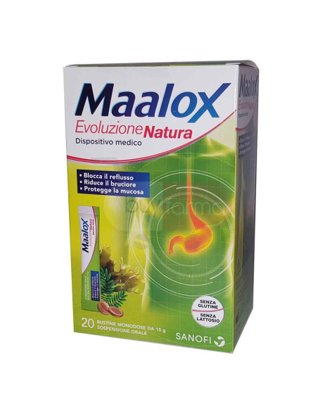Maalox Evoluzione Natura - 20 Bustine Riduce il Bruciore di Stomaco