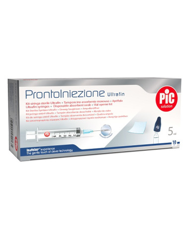 Prontoiniezione Ultrafin Kit Siringa Sterile 5 Ml Gauge 23 10 Pezzi + Tamponcino Assorbente Monouso + Aprifiala