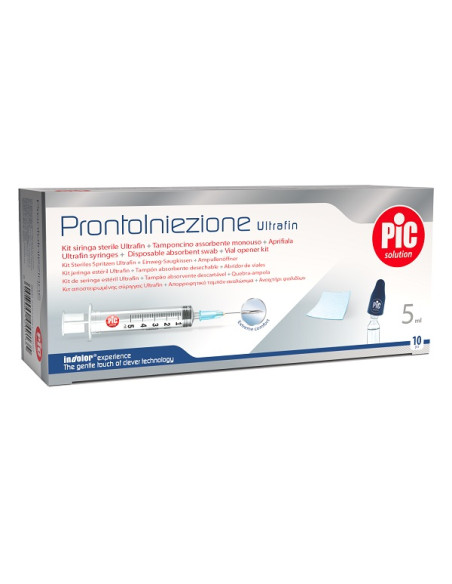 Prontoiniezione Ultrafin Kit Siringa Sterile 5 Ml Gauge 23 10 Pezzi + Tamponcino Assorbente Monouso + Aprifiala