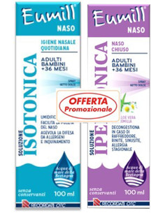 Eumill Naso Bipack Spray Soluzione Isotonica 100 Ml + Soluzione Ipertonica 100 Ml