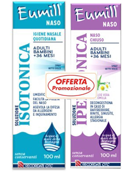 Eumill Naso Bipack Spray Soluzione Isotonica 100 Ml + Soluzione Ipertonica 100 Ml