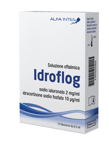 Soluzione Oftalmica Idroflog A Base Di Ialuronato Di Sodio Eidrocortisone Sodio Fosfato 15 Flaconcini Da 0,5 Ml