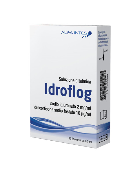 Soluzione Oftalmica Idroflog A Base Di Ialuronato Di Sodio Eidrocortisone Sodio Fosfato 15 Flaconcini Da 0,5 Ml