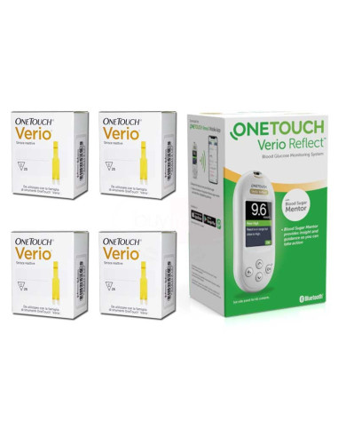 4X OneTouch Verio - 100 Strisce Reattive per il Controllo della Glicemia + Glucometro - Promo Pack