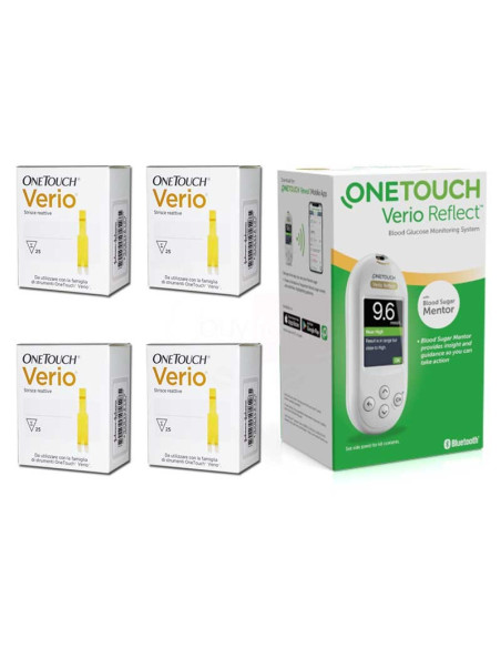 4X OneTouch Verio - 100 Strisce Reattive per il Controllo della Glicemia + Glucometro - Promo Pack