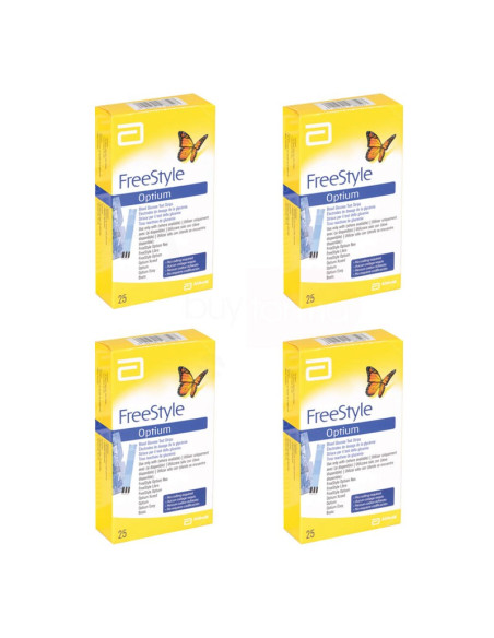 4X FreeStyle Optium - 100 Strisce Reattive Glicemia - Promo Pack
