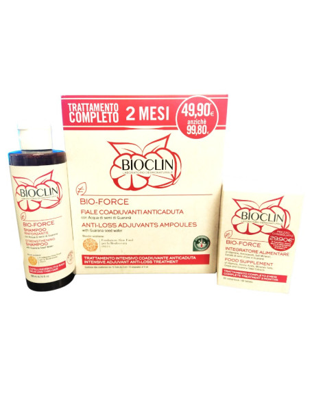 Bioclin Bio-Force - Trattamento Completo Fiale, Shampoo e Compresse - Promo Pack
