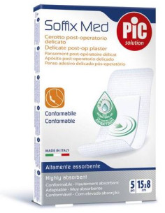 Cerotto Pic Soffix Med In Tnt Con Tampone Centrale Assorbente Sterile Monouso 15x8 Cm Antibatterico 5 Pezzi