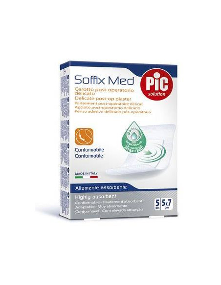 Cerotto Pic Soffix Med In Tnt Con Tampone Centrale Assorbente Sterile Monouso 5x7 Cm Antibatterico 5 Pezzi