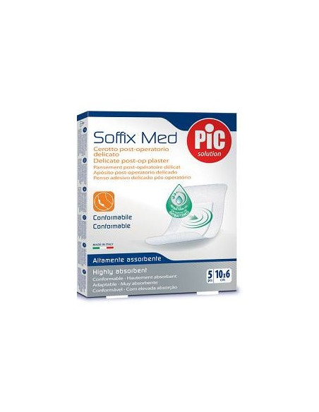 Cerotto Pic Soffix Med In Tnt Con Tampone Centrale Assorbente Sterile Monouso 10x6 Cm Antibatterico 5 Pezzi