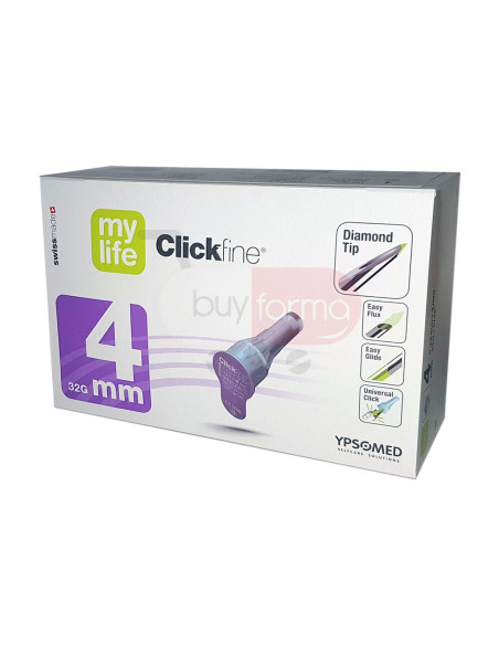 MyLife Click Fine 4mm 32G - 100 Aghi Sterili per Penna da Insulina