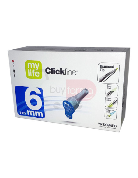 MyLife Click Fine 6mm 31G - 100 Aghi Sterili per Penna da Insulina