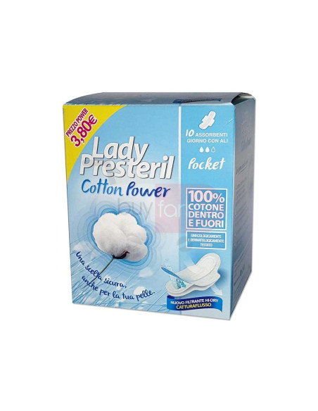 Lady Presteril Cotton Power - 10 Assorbenti con Ali Giorno