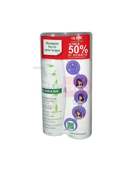 Klorane Bi-Pack - Shampoo Secco Extra-Delicato al Latte D'Avena da 2x150ml