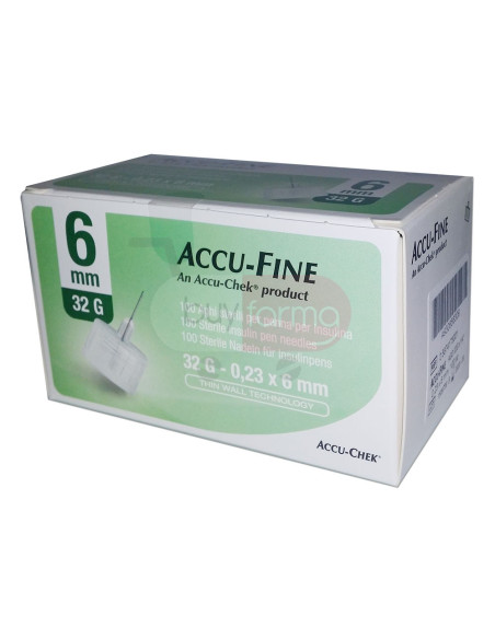 Roche Accu-Fine 6mm 32G - 100 Aghi Sterili per Penna da Insulina