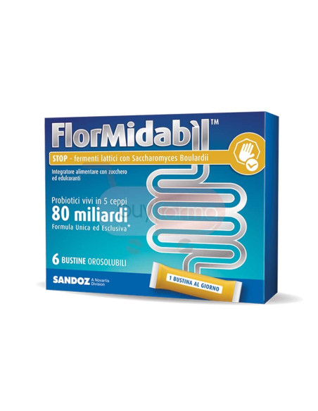 FlorMidabil Stop - 6 Bustine Orosolubili Fermenti Lattici Vivi