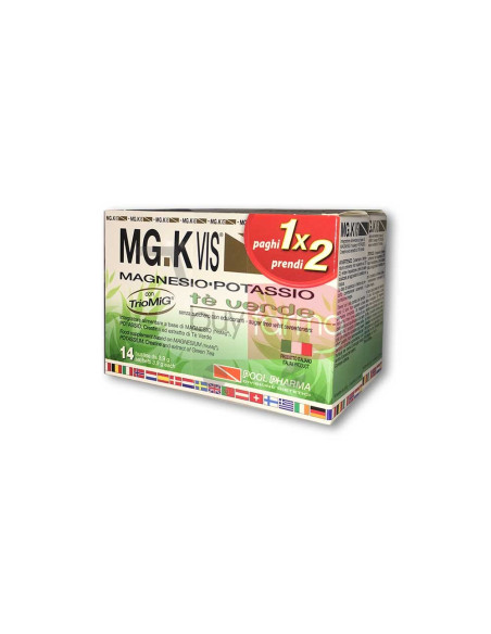 MG K Vis Magnesio e Potassio - Integratore Tè Verde da 14 + 14 Buste